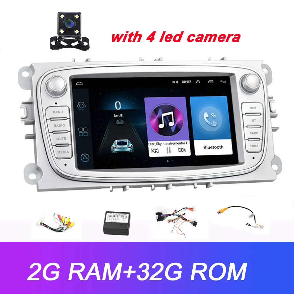 Silver 2G 32G Camera Camecho 2 din Android 8,1 автомобильный мультимедийный плеер 7 ''gps Navi Автомагнитола для Ford Focus EXI MT 2 3 Mk2/Mondeo/S-MAX/C-MAX/Galaxy - Цвет: Silver 2G 32G Camera