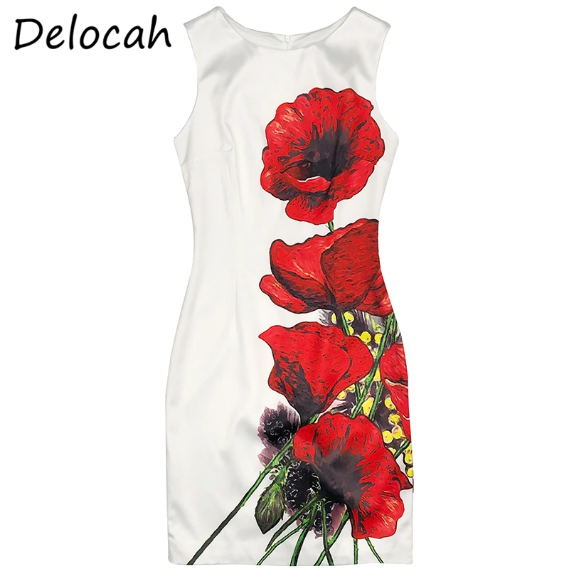 

Delocah женские модные летние дизайнерские вечерние мини-платье Цветочный Принт без рукавов элегантное облегающее женское платье-карандаш ...
