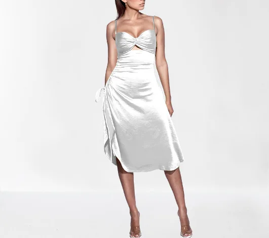 

Sling Dress Elegant Party Irregular 2021 Summer Sexy Temperament Drawstring High Waist Split Long Skirt Clothes Women Strapless