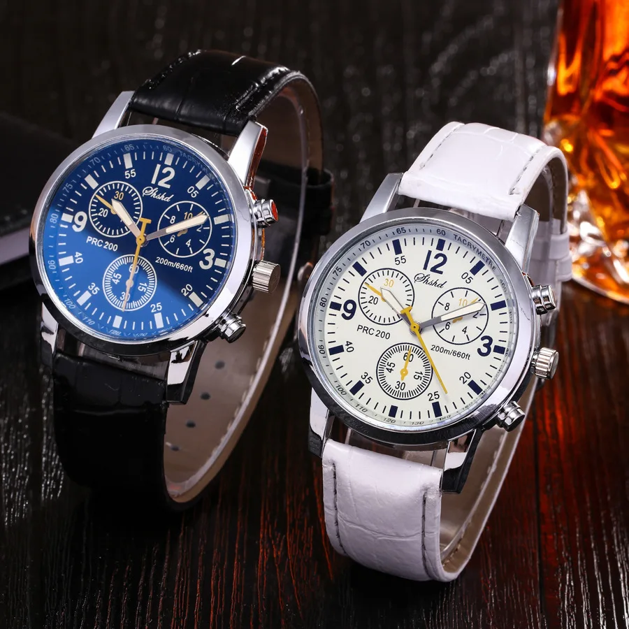 

Sport Men's Watch Blu-Ray Faux Leather Band Quartz Analog Wrist Watch Men Boys Clock Gift montre homme relogio masculino