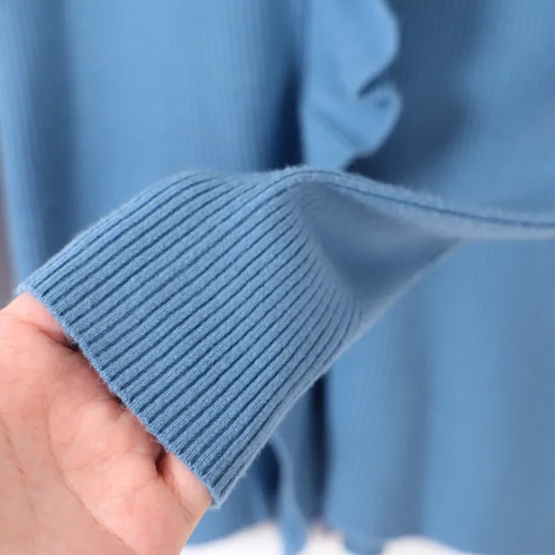 Женский пуловер с оборками GIGOGOU мягкий офисный v-образным вырезом трикотажный