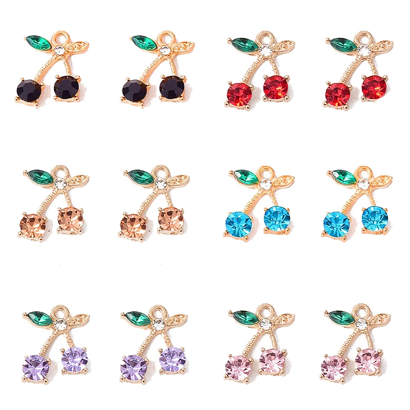 

Peixin 10Pcs/Set Charming Colorful Crystal Cherry Pendant Fruit Dangle Jewelry Accessories DIY Earrings Jewelry Making Supplies