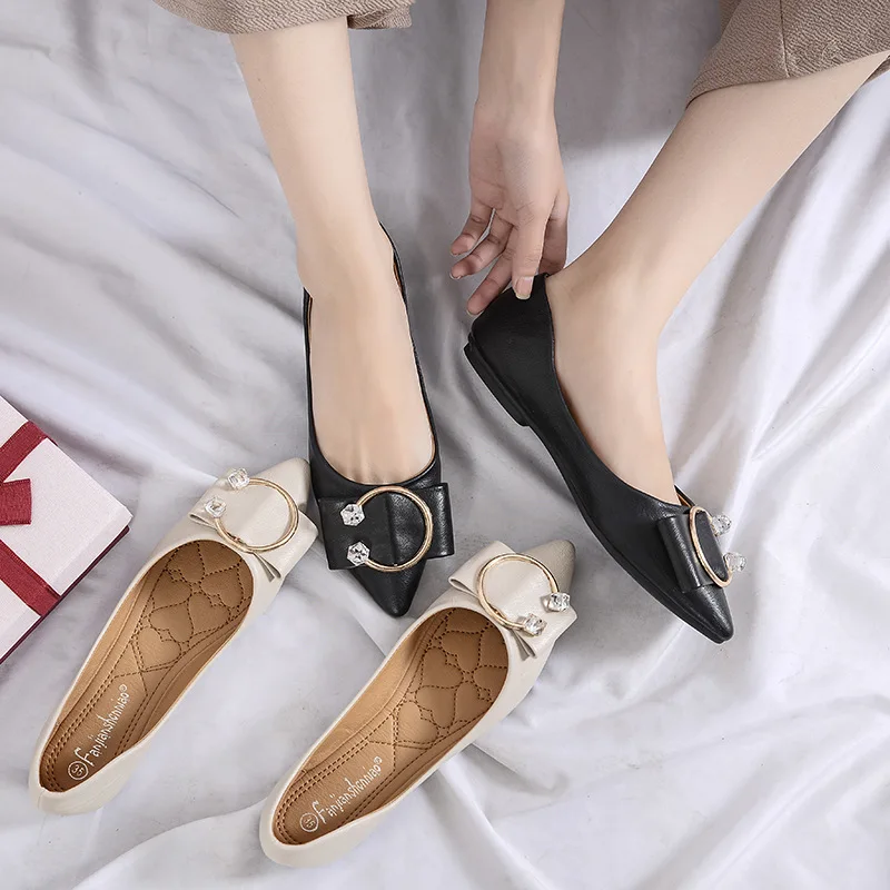 

Fashion Women Shoes Slip-on Flats Lady Loafers Plus Size 42 43 Female Footwear Spring Autumn Bow Shallow Single Woman Shoes New