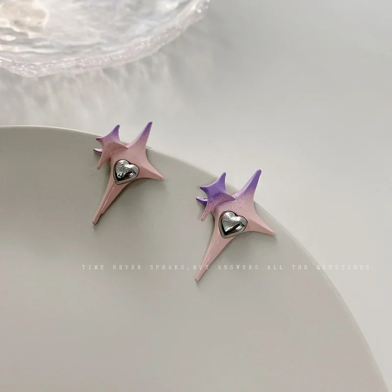 

Heart Stud Earring Women Stars Earrings Woman Pendant Jewelry Charms Ladies Fashion Sweet Silver Color Trendy Metal Pendientes