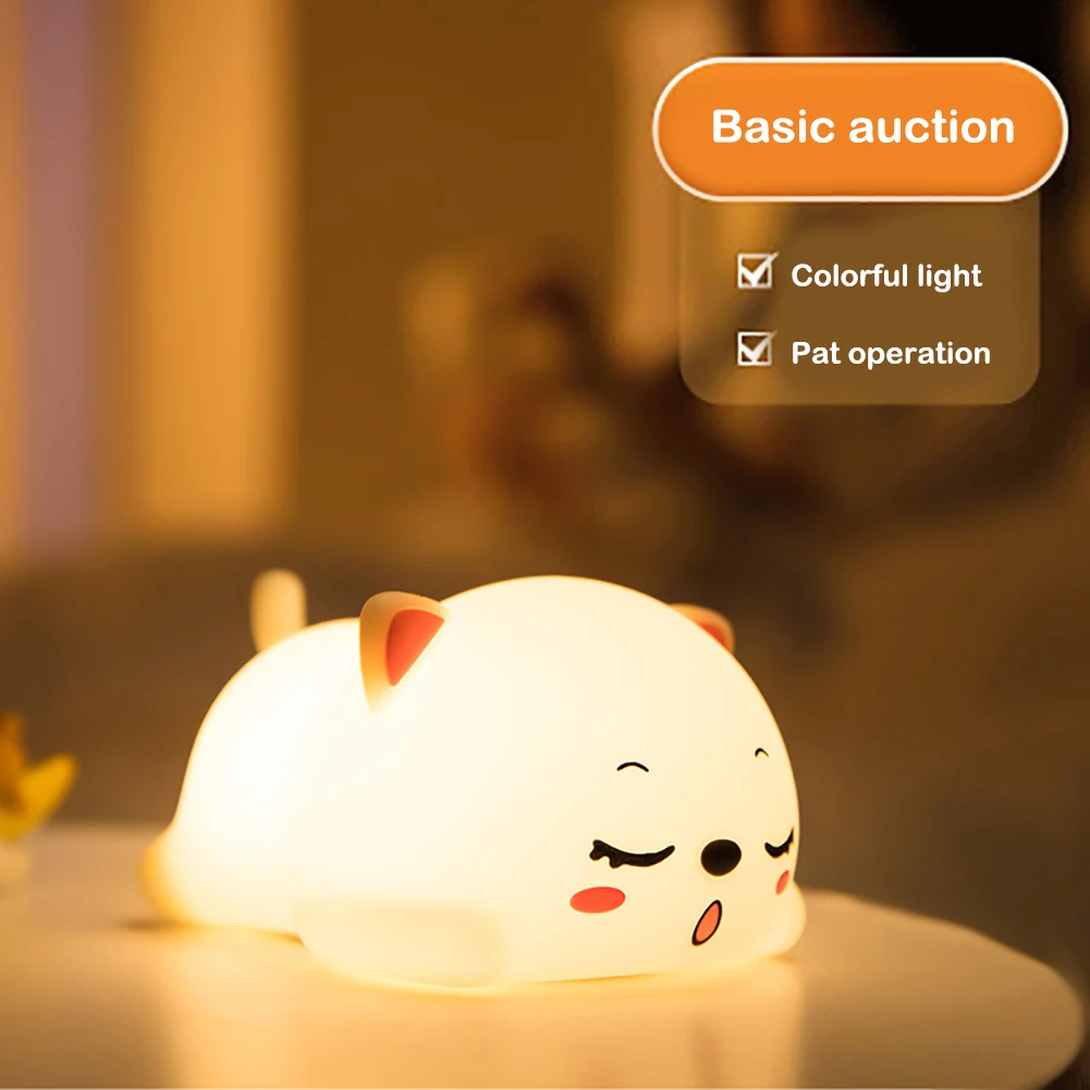

Touch Sensor LED Silicone Night Light Children's Gift Toy 7 Colors Cute Cat USB Rechargeable Home Bedroom Bedside Table Lamp