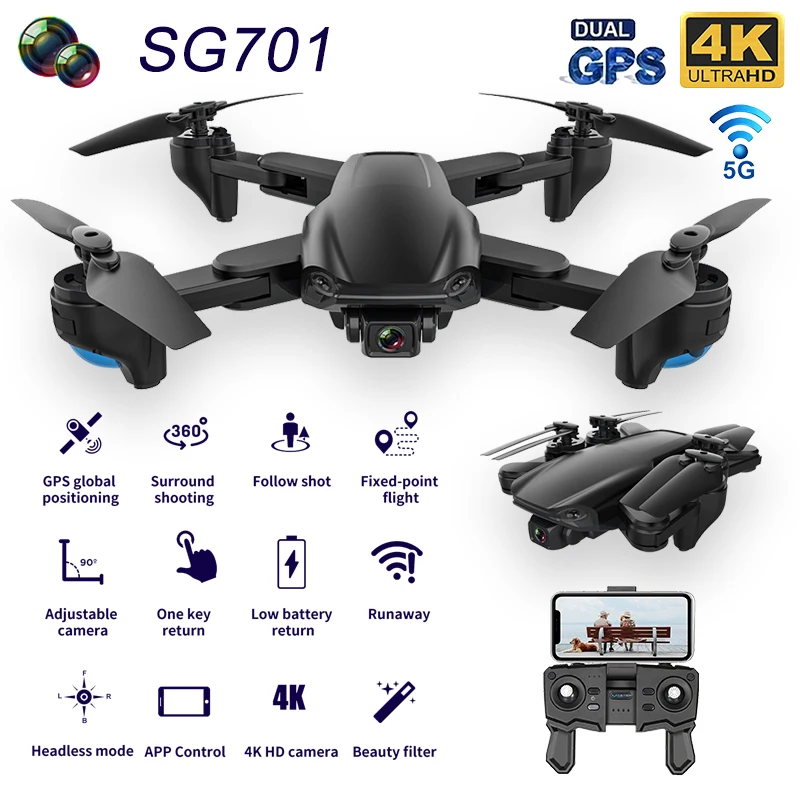 

Дрон HKNA SG701 складной с Gps, Wi-Fi, двойная камера 4K HD