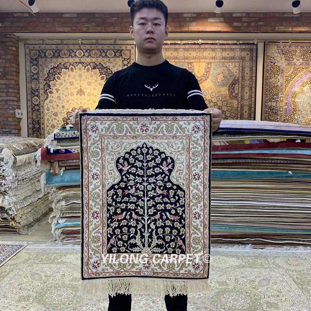 YILONG 1 5 'x 2' Синий Шелковый гобелен ручной работы маленький коврик с деревом