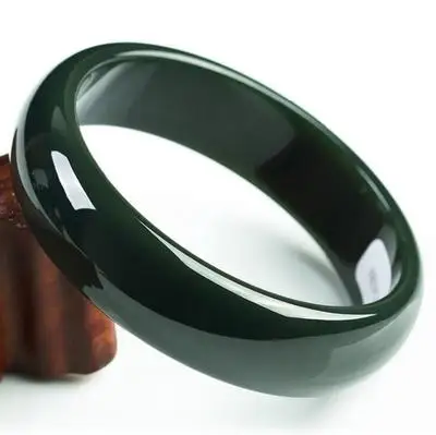 

Zheru Jewelry Natural Hetian Jade Dark Green 54-64mm Bracelet Elegant Princess Jewelry Best Gift for Mother and Girlfriend