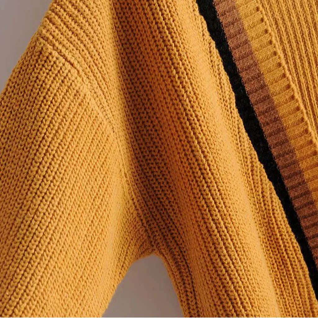 Осенний свитер Свободный корейский Средний длина длинный рукав v-образный вырез