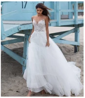 beach wedding dress 2021 robe de whiteivory tulle appliques boho bridal dress vestido de noiva elegant princess wedding gowns