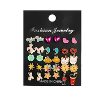 yada retro style cokeunicorn shape earring set for women crystal statement earring jewelry metal heartsun earrings er200201