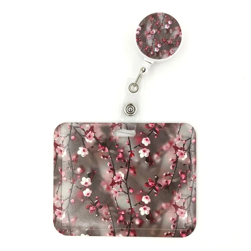 

Cherry Plum blossom Tree Flowers Cute Card Cover Clip Lanyard Retractable Student Nurse Badge Reel Clip Cartoon ID Card Badge