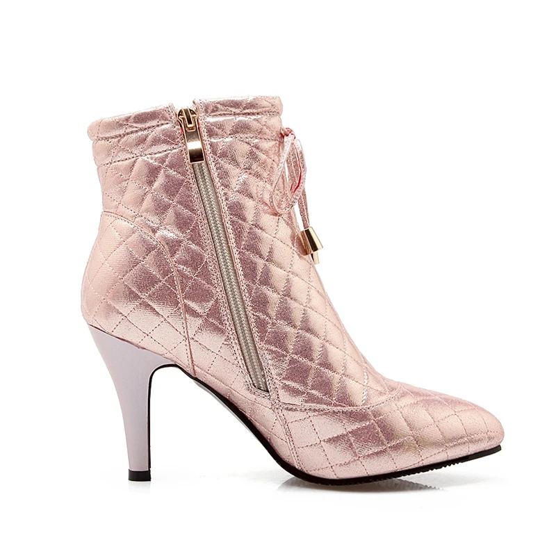 

ENMAYER New Fashion women shining thin heel ankle boots lady pointed toe high heel boots ZYL270