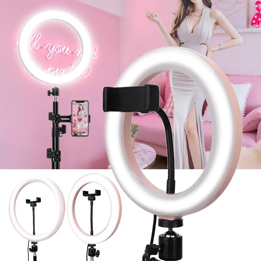Live LED Selfie Ring Light Studio Photography Photo Fill with Tripod for Permanent Makeup Tattoo Accessory Cute Pink | Красота и
