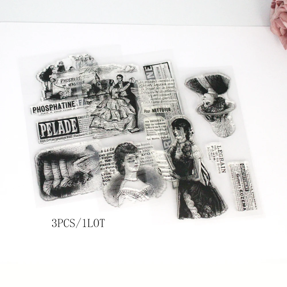 

New 3pcs/1lot 11*16CM Retro Woman Stamp English Fairy Line Silicone Transparent Seal DIY Scrapbook Album Greeting Card Paper