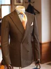 Мужской твидовый костюм Custome Homme, темно-коричневый деловой костюм из 2 предметов (пиджак и брюки), Официальный итальянский приталенный смокинг, мужской блейзер