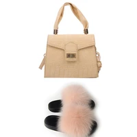shoes woman summer flurry slippers and purse sets real fox fur slides with matching purses extra fluffy sandals and handbags