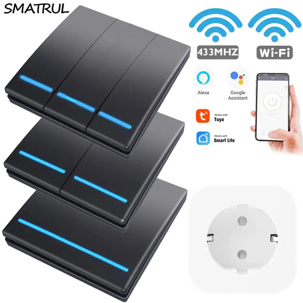 SMATRUL Tuya Smart Life Беспроводная розетка настенная Wi-Fi RF 433Mhz 220V штепсельная вилка