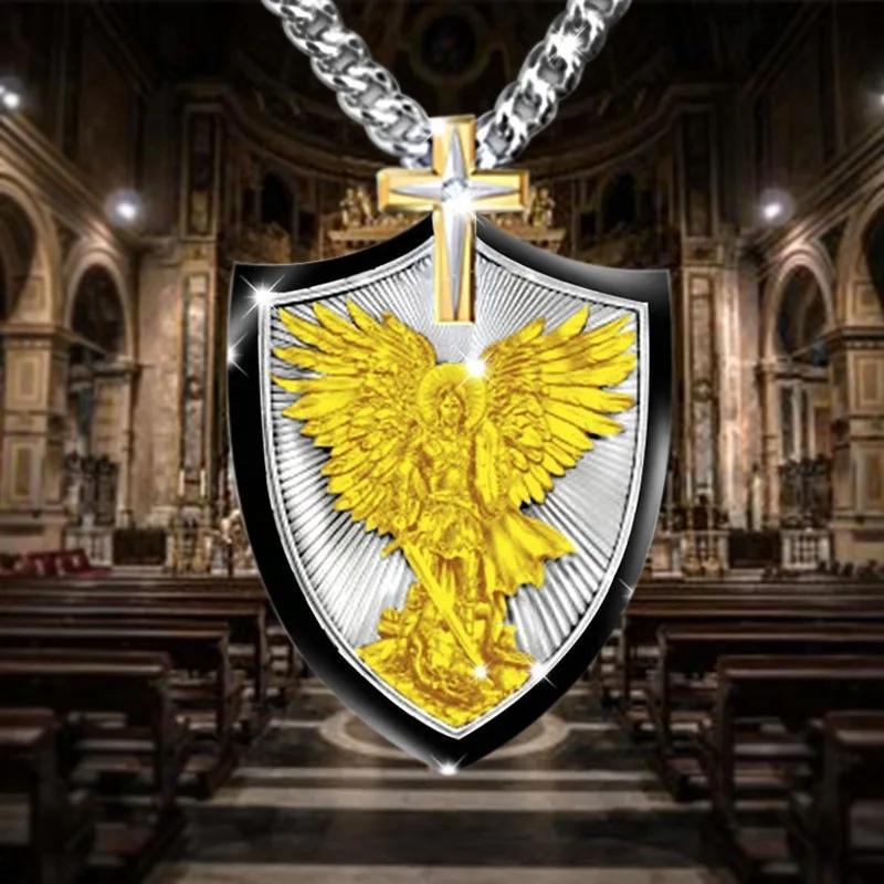 

2023 Necklace Jeweler Gothic Cross Men's Brand Lettering Pendant Vintage Knight Wings Shield Pendant Necklace Korean Fashion
