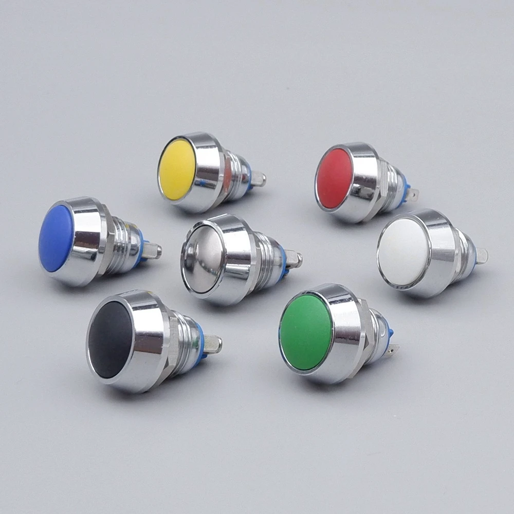 

Metal Momentary Push Button Switch 12mm 1NO Color Round Car Auto Horn Door Bell Swtich Press Button Reset Cap Pin Screw Terminal