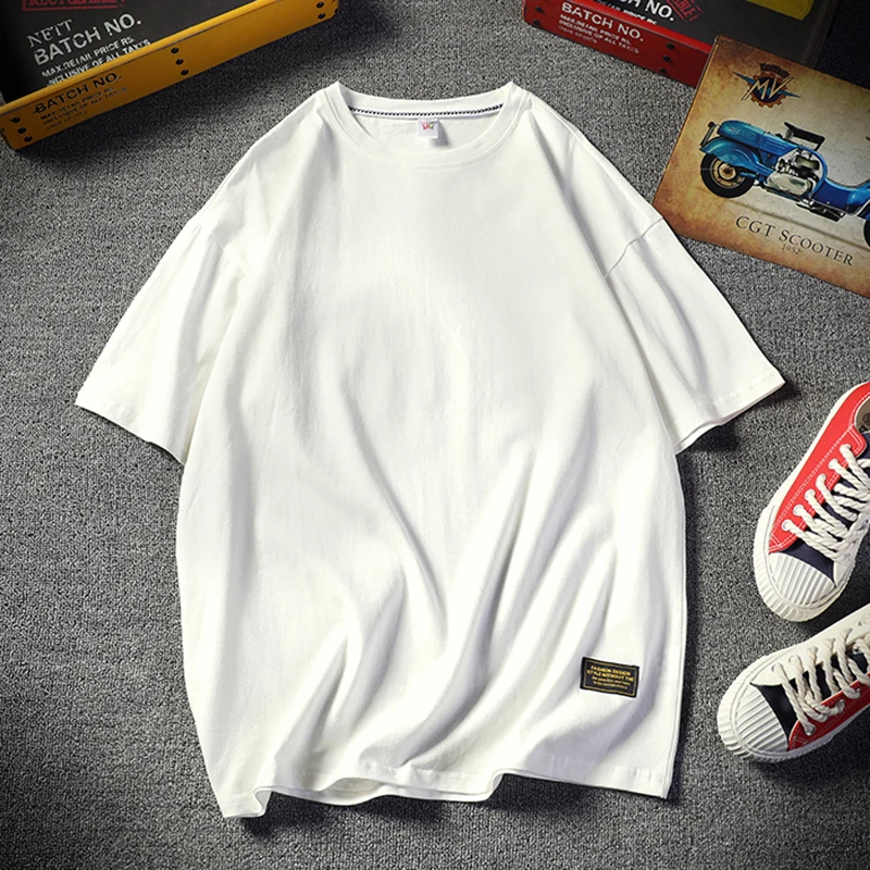 

Casual white t shirts men clothes 2019 summer oversized 5xl streetwear tshirts round neck short sleeve plain tee male boy TS105