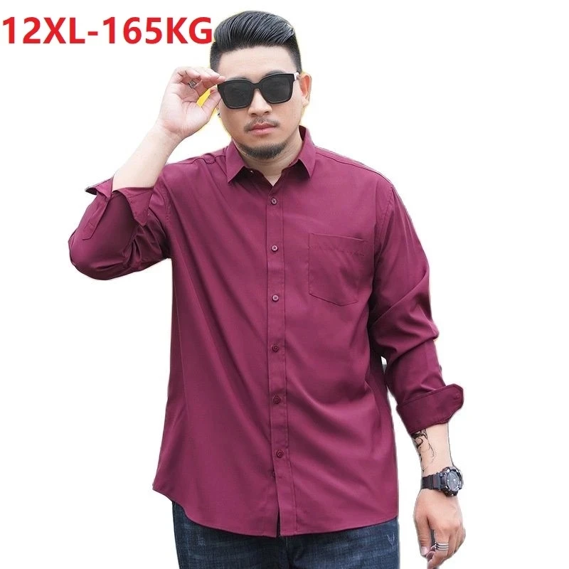 

high quality autumn 10XL 12XL 11XL Large Size Men Shirt long Sleeve purple Blue Business formal Mens oversize office Shirt 66 80