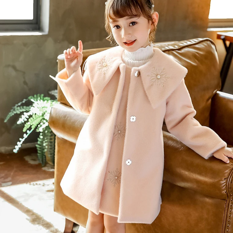 

Girls Winter Warm Coats&Jacket Children Winter High quality Solid Long sleeve Wool coat Baby lapel Outwear clothing