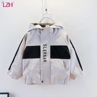 lzh boys clothing jacket 2021 new childrens color matching letters loose coats for boys handsome fashion outerwear hooded jacket