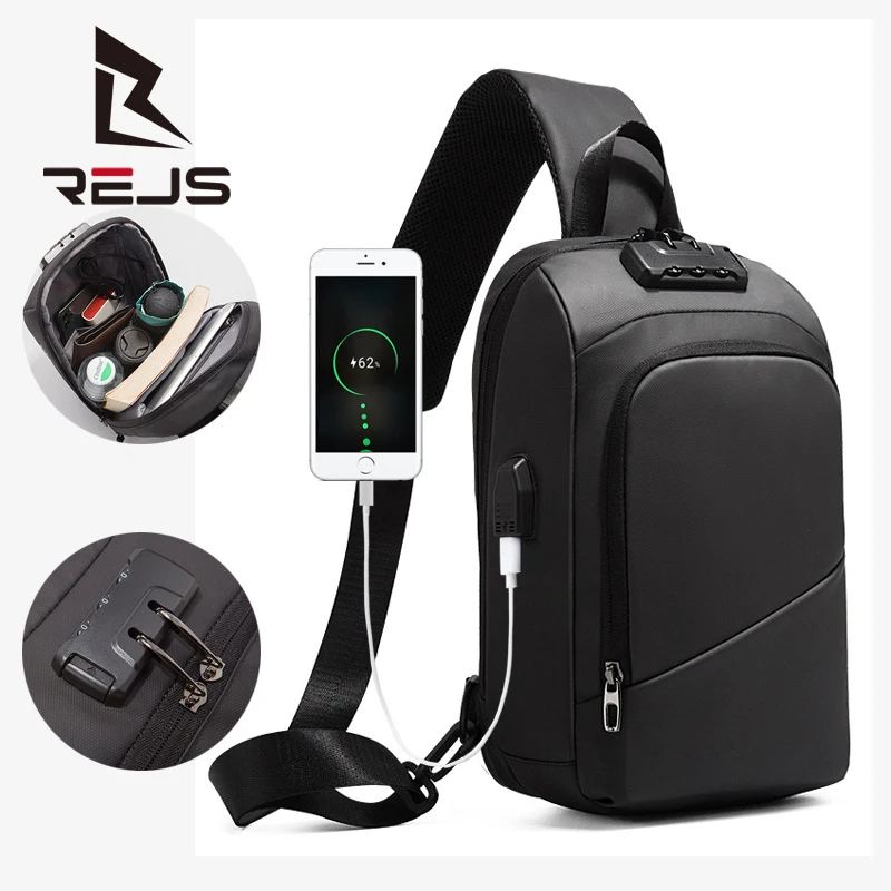 

REJS LANGT Anti-Theft Crossbody Bag Men Multifunction Messenger Sling Bag Waterproof Shoulder Chest Bag for Short Trip Male