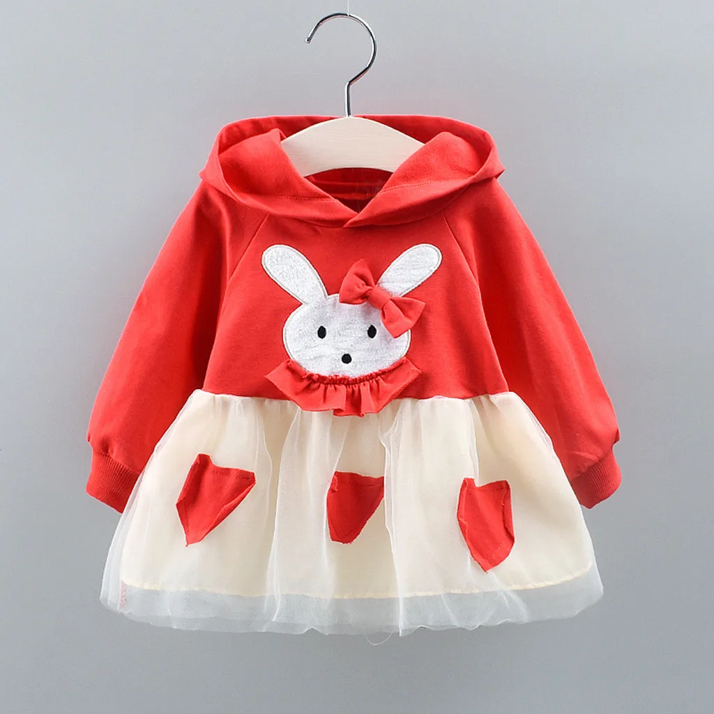 Kids Dresses For Girls Infant Baby Long Sleeve Cartoon Rabbit Princess Hoodie Tulle Dresse Clothes Meisjes Jurk 3M-18M | Детская одежда