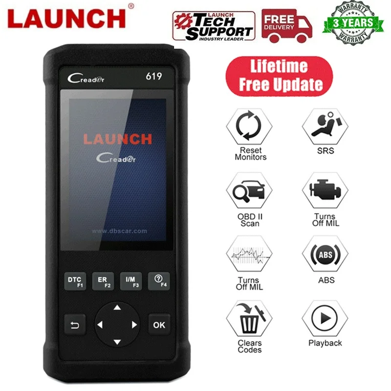 Диагностический сканер LAUNCH OBD 2 CR619 автомобильный прибор для диагностики ошибок