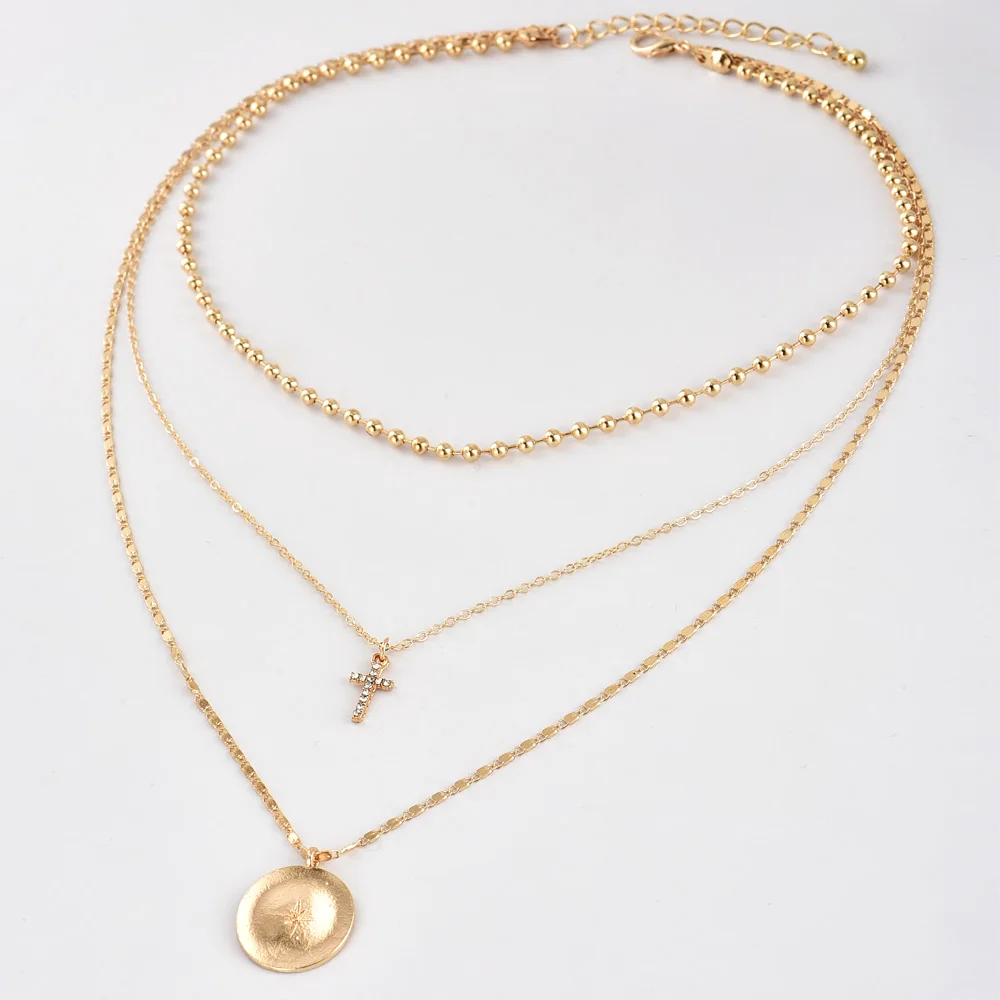 ALYXUY модное ювелирное изделие трехслойный кристалл крест бусины цепочка колье