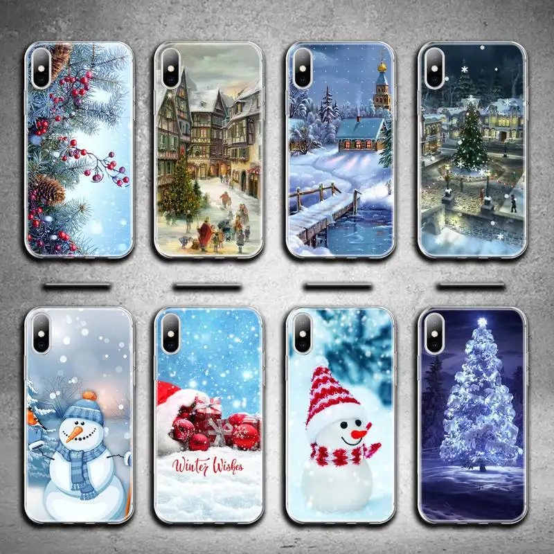 Чехол для телефона с рождественской елкой и снеговиком iphone 12 pro max mini 11 XS MAX 8 7 6 6S Plus