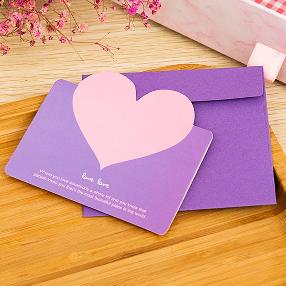 Поздравительная открытка с сердечками контрастных цветов 10 шт. Подарочная на