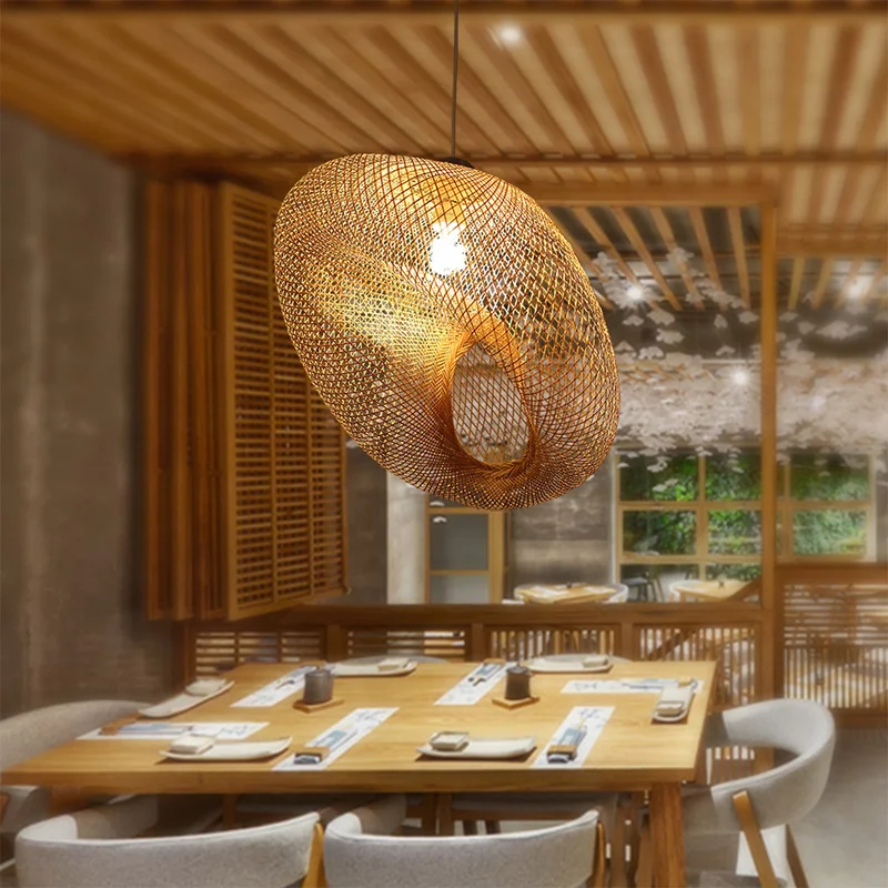 Японский бамбуковый Плетеный подвесной светильник из ротанга винтажный