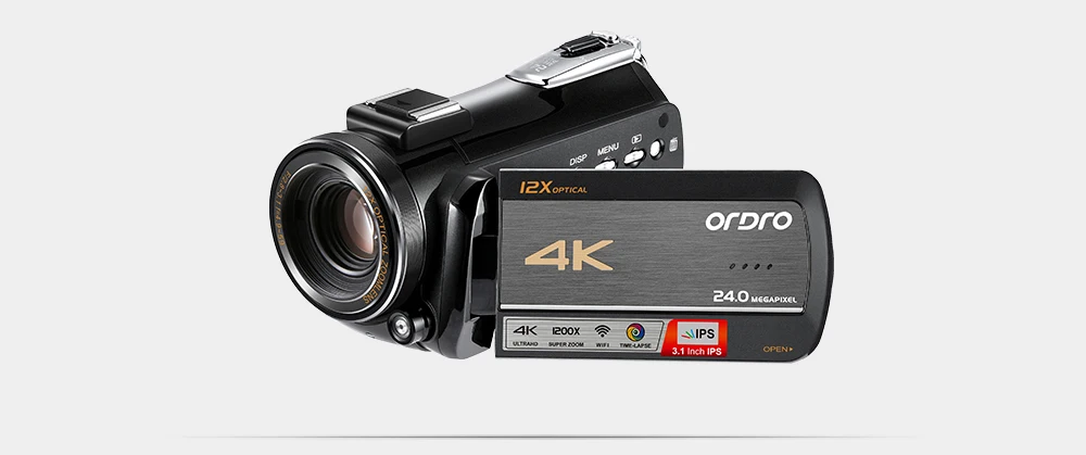 Видеокамера 4K WiFi цифровая видеокамера ORDRO 12X оптический зум DV рекордер пульт дистанционного управления анти-встряхивание с широкоугольным объективом