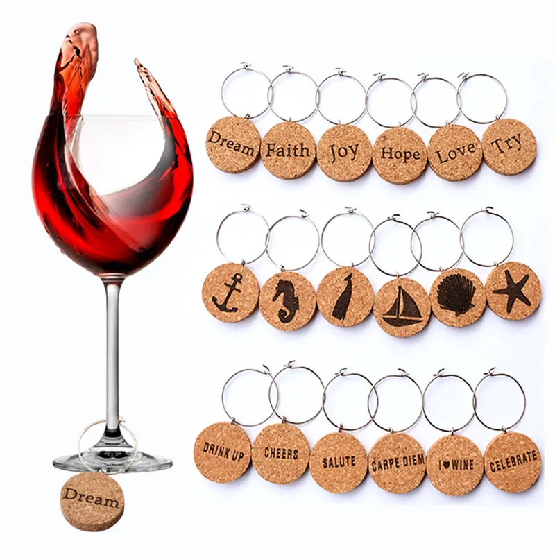 Маркеры для Винных Бокалов 6 шт. стеклянные подвески из пробки кольца аксессуары