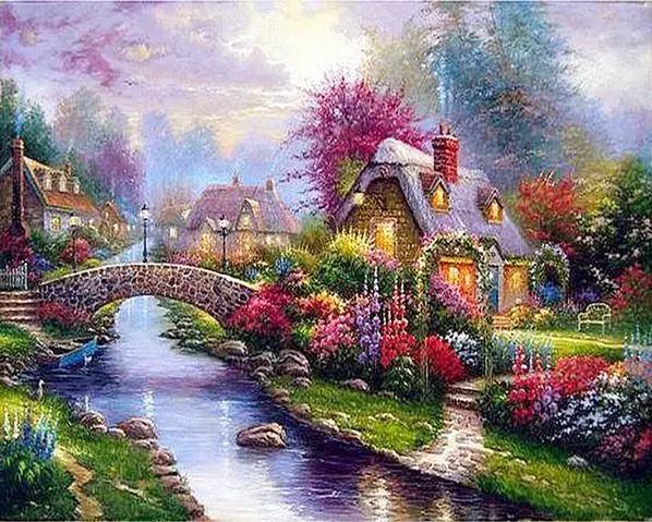 Div 5D кантри дача речной мост сад полная Алмазная краска ing крестиком наборы