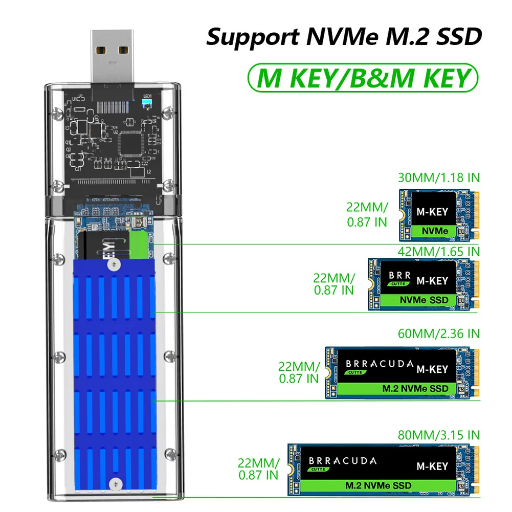 hard drive box m 2 ssd transparent usb3 0 3 1 10gbps ssd solid state pcie protocol external m 2 nvme hard drive enclosure reader free global shipping