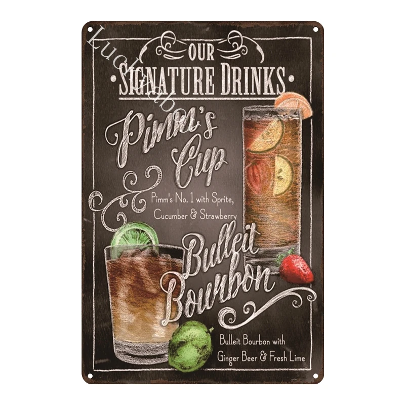 [Luckyaboy]Martini Mojito Cocktail Vintage Tin Signs Wall Plaque Custom Metal Painting Antique Gift home bar Pub Decor AL035
