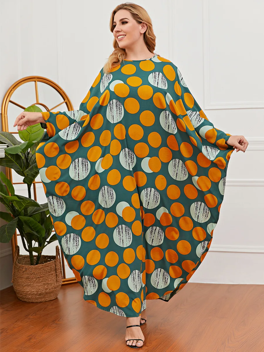 

African Design Loose Robe Abaya Dubai Quadrilateral Pattern Printing Muslim Dress Lady Party European Clothes American Clothing