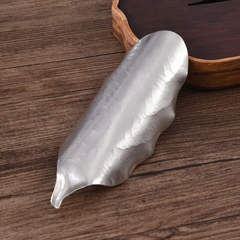Pala de t&eacute; en forma de hoja, cuchara de t&eacute; tallada a mano de plata de ley 999, Accesorios para Juego de t&eacute; de Ceremonia de t&eacute; para el hogar-4