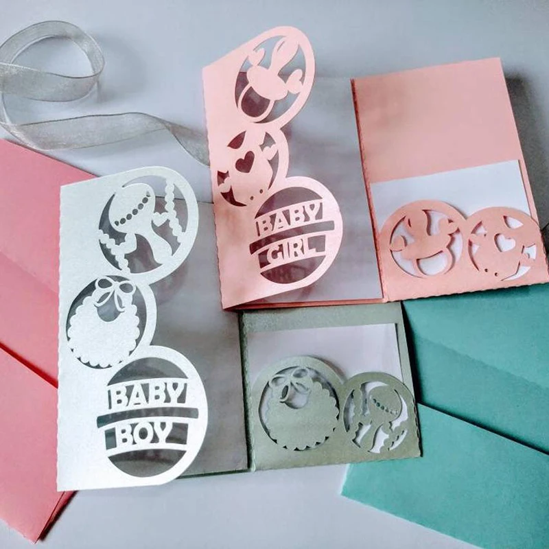 

Cute Baby Boy Girl Invitation Border Dies for Card Making Metal Cutting Dies Scrapbooking Craft Dies Stencil Die Cut