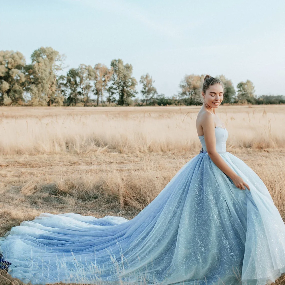 

Женская юбка со шлейфом, Длинная свадебная юбка небесно-голубого цвета