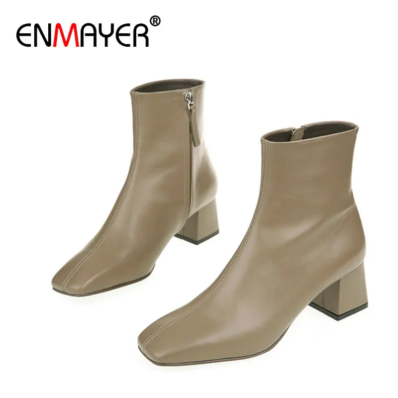 

ENMAYER/модные женские ботильоны из натуральной кожи, без шнуровки, ботинки «Челси» женские ботинки с квадратным носком Короткие женские ботин...