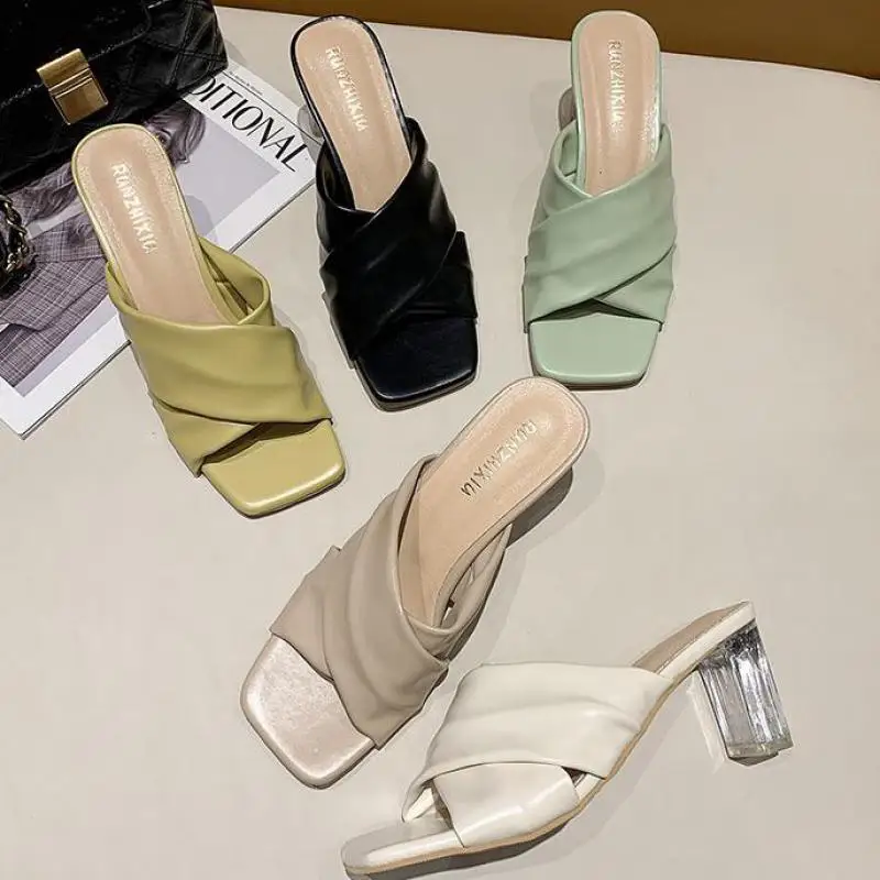 

Мюли женские с перекрестными ремешками, модные сандалии с открытым носком, без застежки, летняя обувь