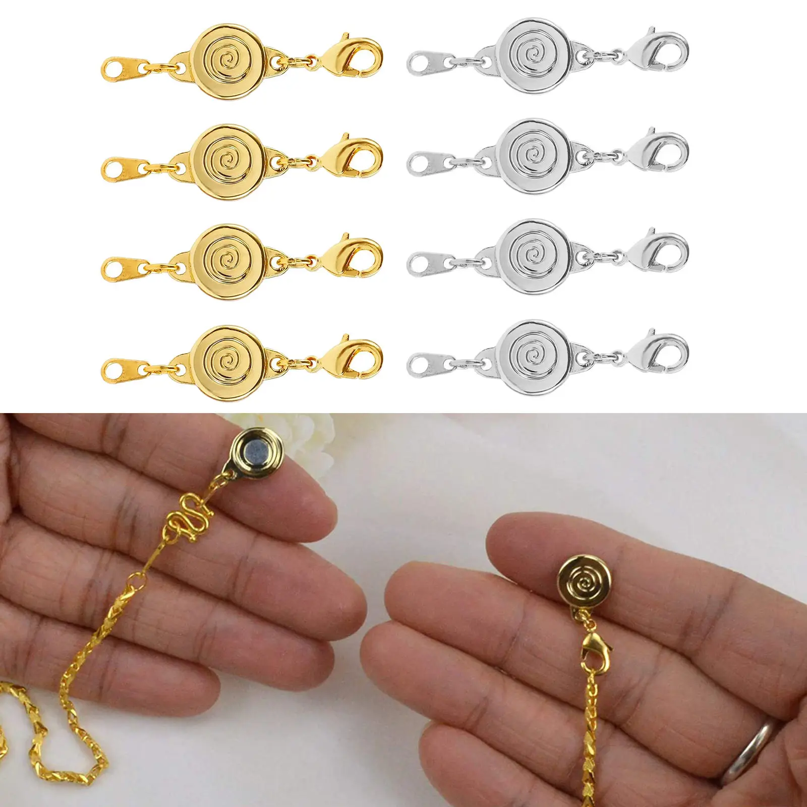 

8 Pieces Magnetic Locking Clasp Closures Bracelet Lobster Clasps Chain Converters Round Extender for Jewelry Making Necklace