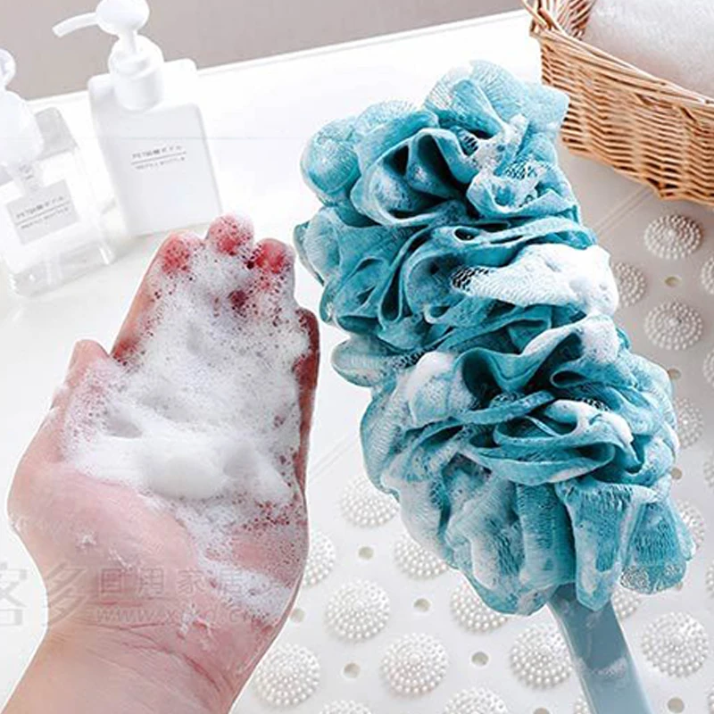 

Baby Shower Brush Body Back Wash Massager Wall Mounted Body Scrub Wipe Bathing Flower Brushes Long Handle PS Handle/PE Mesh