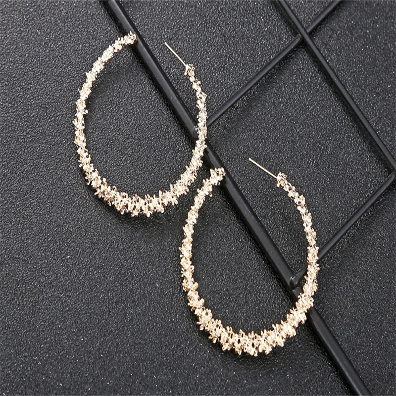 

Hyperbole Round Irregular Fold Hoop Earings Vintage Metal Open Hoop Earings For Women Trendy Jewelry Accessories