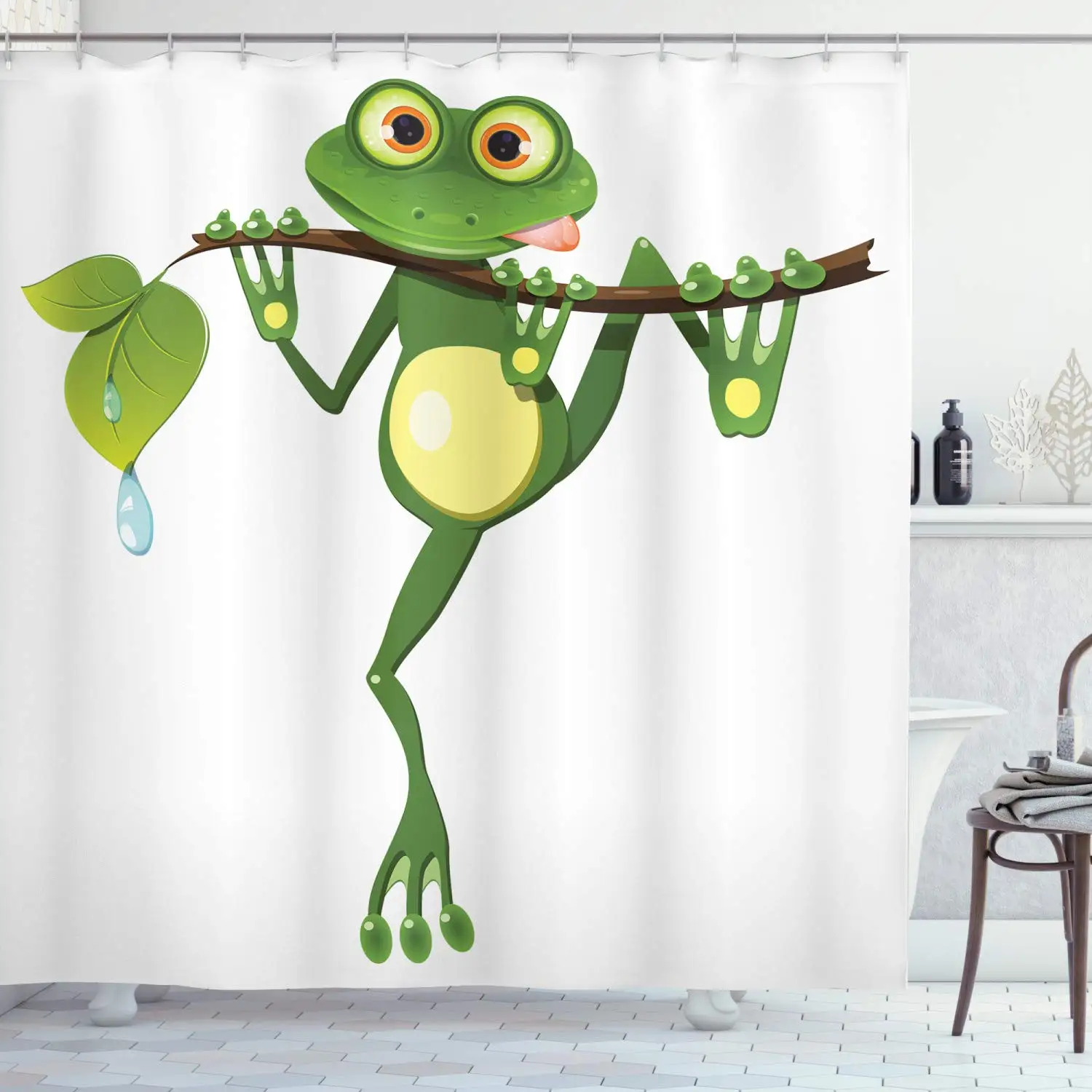 

Animal Shower Curtain Little Frog On Branch Of The Tree In Rainforest Jungle Life Art Cloth Fabric Bathroom Decor Set With Hooks